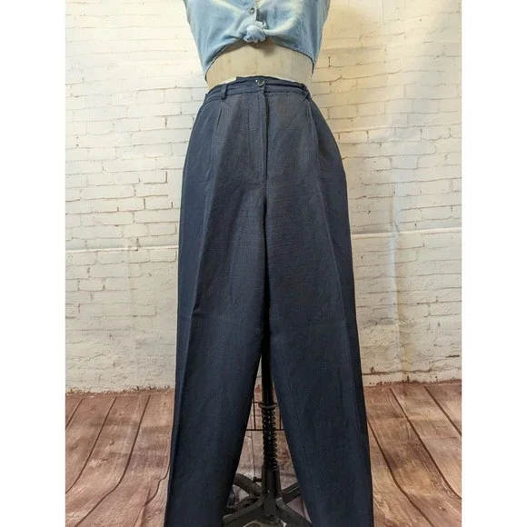 Petite Sophisticate Womens Slacks Trouser Size 8P Navy Blue Pleated High Waist - Picture 3 of 7